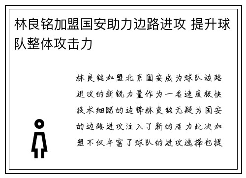 林良铭加盟国安助力边路进攻 提升球队整体攻击力